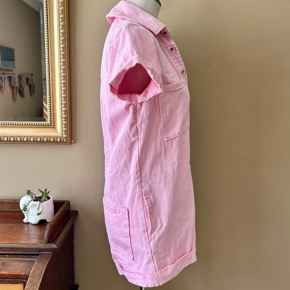 Show Me Your Mumu Pink Denim Range Romper Utility Button Front Jumpsuit Size S - Picture 10 of 15